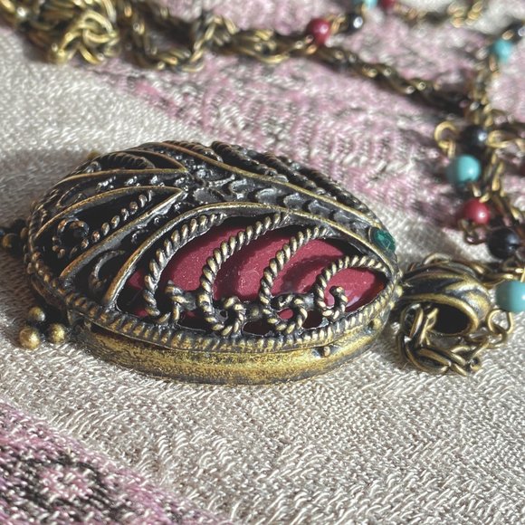 Art Nouveau style Bronze Filigree Cage Pendant Necklace - Picture 2 of 5